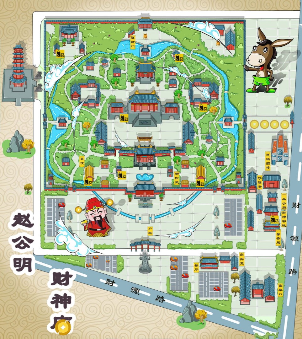 青秀寺庙类手绘地图